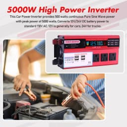 5000W Car Power Inverter Pure Sine Wave DC 12V To AC 110V Converter LCD Screen Display Portable Household