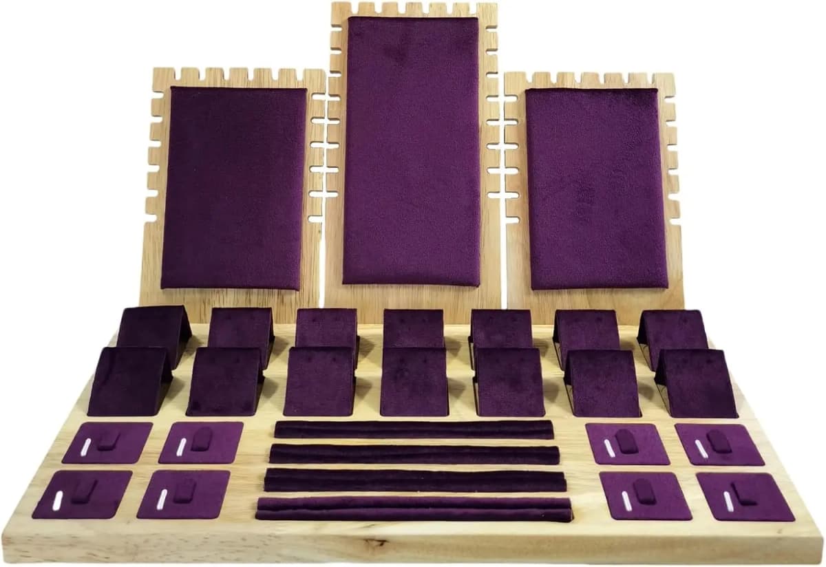 Wooden Jewelry Display Stand Set Storage Rack for Necklace Pendant Ring Earring Organizer Exhibition Showcase