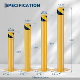 2 Pack Heavy Duty Steel Safety Bollards 42 Inch Removable Parking Post with Reflective Tape Anchor Bolts 4.5 Inch Diameter for Warehouse Garage Driveway Parking Lot