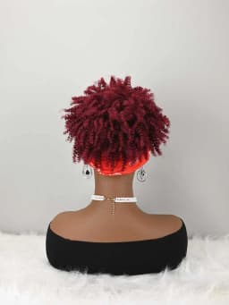 Headband Wig Curly Headband Wig With Bangs For Women Synthetic Afro Curly Hair Wig With Headband Attached Short Kinky Curly Afro High Puff With Bangs Stripes Short Red Curly Wigs with Bangs for Women, Natural Wavy Synthetic Wig, Fluffy Pixie Cut