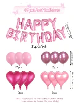 49pcs Pink Birthday Balloon Set, Includes 16 Inch Pink Birthday Decor, Heart Shaped Balloons & Metallic Pink Balloons, Suitable For Birthday Party, Baby Shower, Wedding, Bridal Shower, Photo Booth Backdrop, Anniversary, Home Decoration