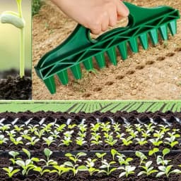 12-Hole Seed Planter Tool for Raised Beds & Pots - Fixed-Spacing Garden Dibber, Hand-Depth Control (Solid 190g)