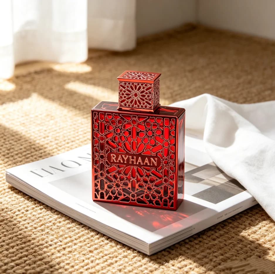 Rayhaan Crimson Eau De Parfum Spray 3.4 Ounce (Unisex), Premium Long-Lasting Fragrance with Rich Fruity, Amber and Woody Notes, Sophisticated Signature Scent for Men and Women, Perfect for Daily Wear, Travel, Parties, Date Nights and Special Occasions.