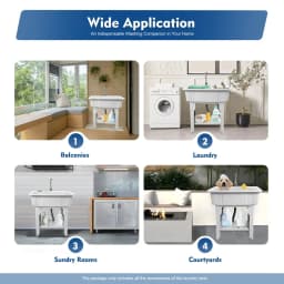 BYMAOCAR Multifunctional Freestanding PP Utility Laundry Sink with Hot & Cold Water Faucet, Indoor Outdoor Heavy Duty Wash Tub Station