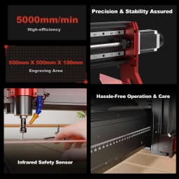 Twotree TTC6050 CNC Engraving Machine 500W CNC Router Machine 600x500mm Desktop Engraving Machine With infrared Beam Sensor XYZ Axis Linear Guide for Stainless Steel Wood PVC Acrylic