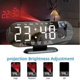 Projection Alarm Clock Bedroom 180° Rotating LED Large Display Ceiling Projector Dual Alarm Dimmer USB Charging Digital Clock Home Decor Holiday Gift
