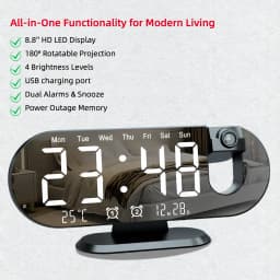 Projection Alarm Clock Bedroom 180° Rotating LED Large Display Ceiling Projector Dual Alarm Dimmer USB Charging Digital Clock Home Decor Holiday Gift