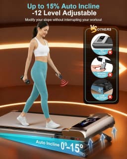 Treadmill with 15% 12-Level Auto Incline & UI Screen, 3.5HP Foldable Under Desk Treadmill, 450LBS Capacity, Bluetooth Speaker, Remote & APP Control for Home Office - Portable