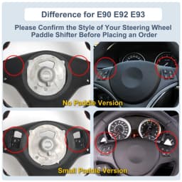 M Sport Full Leather Sport Leather Steering Wheel For BMW E90 E92 E93 M3 328i 335i DCT with Small Paddle Shifter Holes Version & Red Stripe(Non-heated)