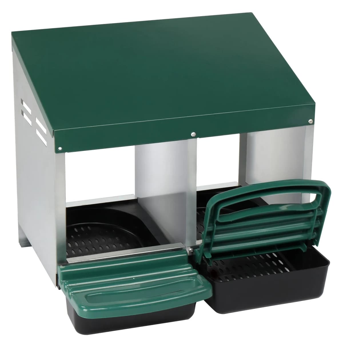 2 Hole Metal Heavy Duty Chicken Coop Nesting Box with Lid Cover to Protect Eggs