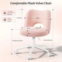 EnHomee Small Vanity Chair with Silent Wheels Black Height Adjustable Cute Teddy Fleece Desk Chair for Bedroom Make-up Room Office