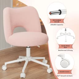 EnHomee Small Vanity Chair with Silent Wheels Black Height Adjustable Cute Teddy Fleece Desk Chair for Bedroom Make-up Room Office