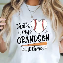 Plus Size - Women S Plus Size Baseball Graphic T-Shirt - That S My Grandson Out There! Heart Design - Bright Orange Casual Tee - Soft Stretchy Fa