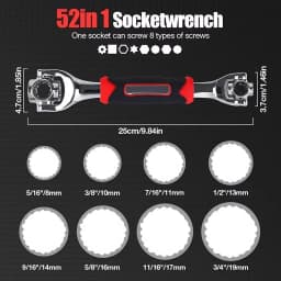 52 in 1 Multi Functional Socket Wrench Set 360 Degree Rotating Dog Bone Design Universal Spline Wrench Heavy Duty Tool for Car Auto Repair Bicycle Motorcycle Maintenance Hand Tools Ideal for Automotive Repair and General Maintenance