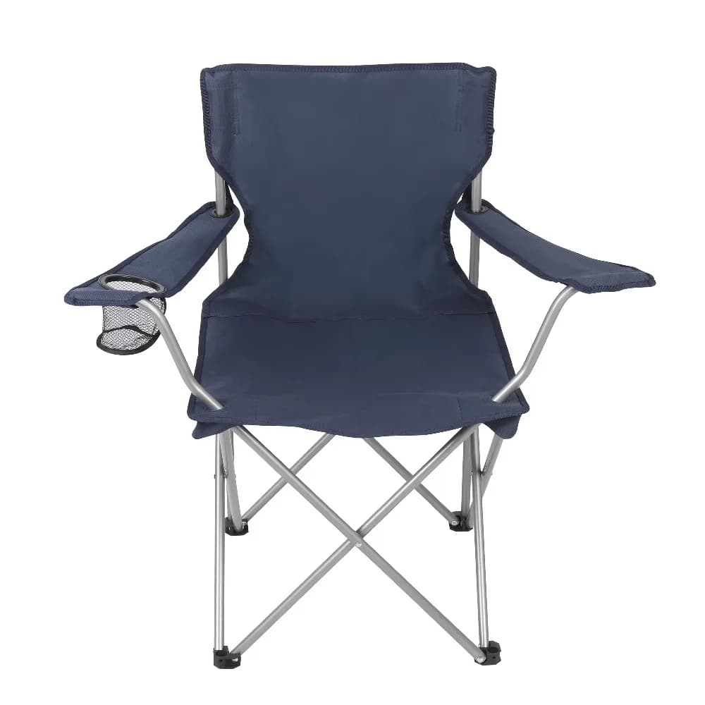 Portable Quad Folding Camping Chair with Adjustable Backrest and Side Cup Holder for Outdoor Fishing Beach Garden Party Dark Blue