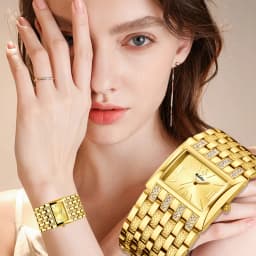 YaLaLuSi Gold Square Crystal Cuff Women Watch Glitter Dial Multi Texture Wide Bangle Elegant Party Ladies Quartz Wristwatch