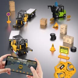 1/64 Mini Remote Control Forklift Desktop Alloy Toy Car with Trailer 2.4G RC Excavator Game Engineering Truck Children Toy Gift