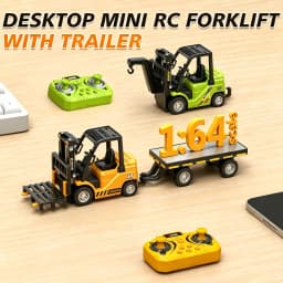 1/64 Mini Remote Control Forklift Desktop Alloy Toy Car with Trailer 2.4G RC Excavator Game Engineering Truck Children Toy Gift