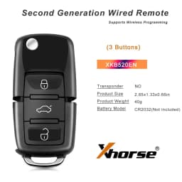 5PCS Xhorse XKB520EN 2nd Generation Wire Remote Key for Volkswagen B5 Type Update Version of XKB501EN