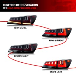 LED Tail Lights for Lexus IS250 IS350 ISF IS II 2006-2013 Sequential Turn Signal Dynamic Animation Black Rear Lamps Assembly