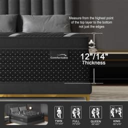 12/14in Hybrid Gel Memory Foam Mattress with Pocket Spring, Medium Firm, Motion Isolation Mattress in a Box