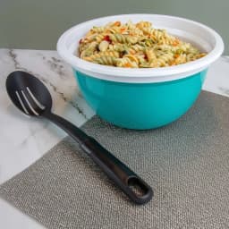 Slotted Plastic Straining Spoon, Soft-Grip Black Handle, Nylon Head