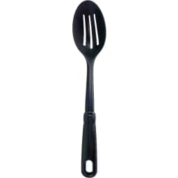 Slotted Plastic Straining Spoon, Soft-Grip Black Handle, Nylon Head