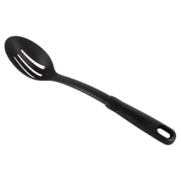 Slotted Plastic Straining Spoon, Soft-Grip Black Handle, Nylon Head