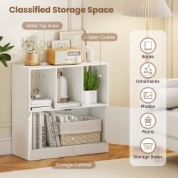 Cube Bookcase with Doors, Open Compartments & Cabinet, Modern Display Shelf