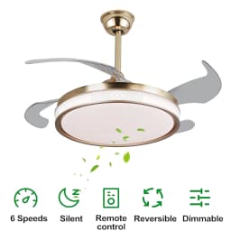 42 Inch Ceiling Fan Speed 3 Color with Remote Control Temperature 3000K-6000K Dimmable LED Reversible Quiet Motor Gold Ceiling Fan Lamp for Bedroom Living Room Kitchen Home