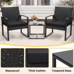 3 Pcs Outdoor Wicker Patio Bistro Set Conversation Furniture with Coffee Table Cushions for Garden Pool Balcony Backyard
