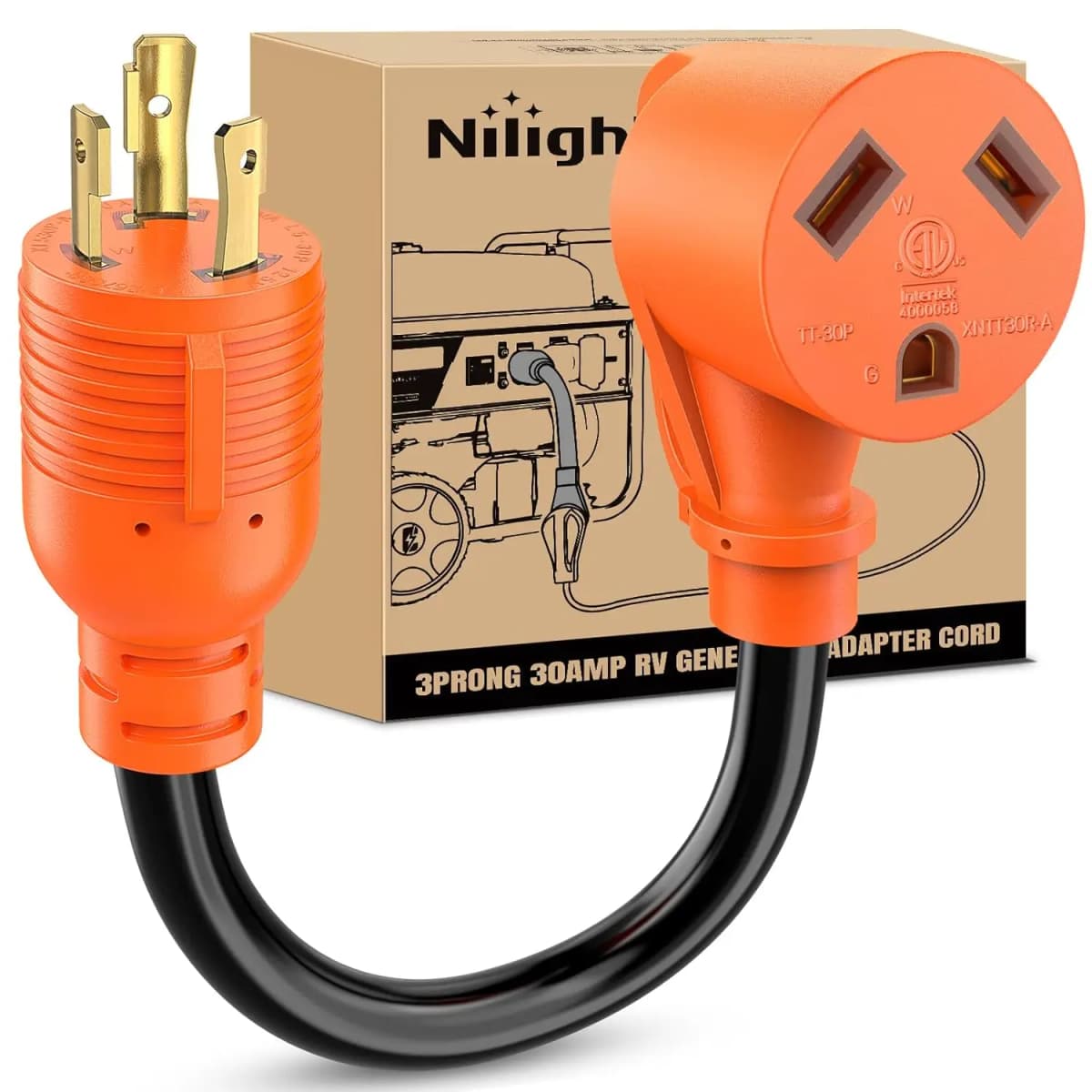 Nilight RV Generator Adapter Cord 30A-30A L5-30P to TT-30R 10AWG Copper Heavy Duty Twist Lock Male to Female for Camper Trailer