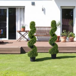 2 Pack 120cm Artificial Spiral Boxwood Topiary Tree with black pot, Faux Potted Topiary Plant, Fake Shrubs Tree for Front Door Home Balcony Backyard Patio Decoration