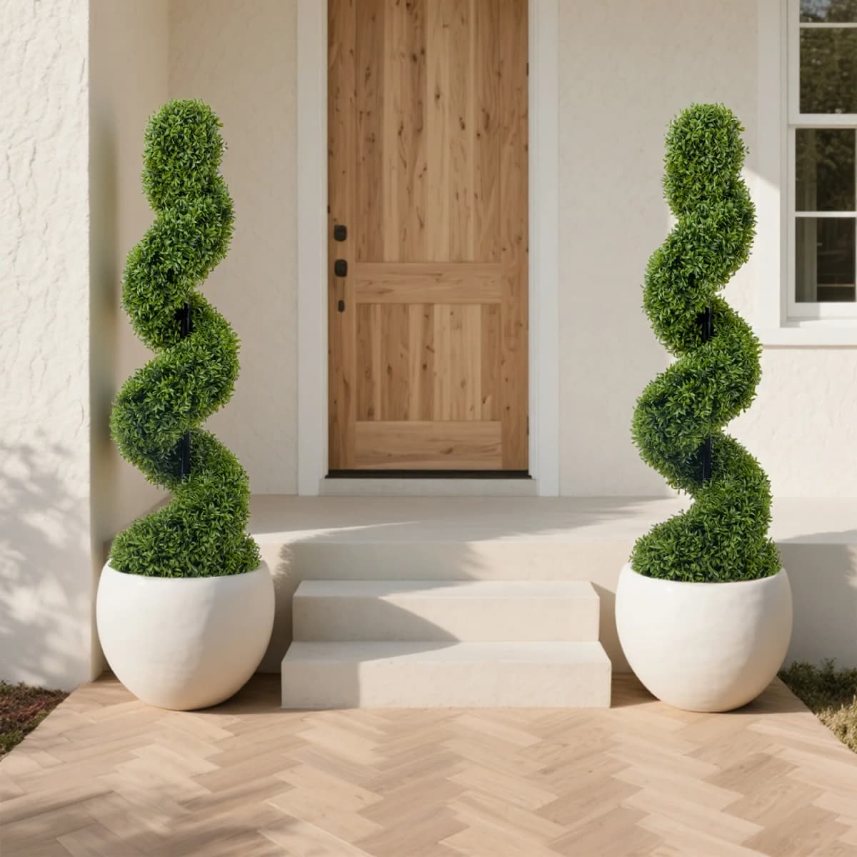 2 Pack 120cm Artificial Spiral Boxwood Topiary Tree with black pot, Faux Potted Topiary Plant, Fake Shrubs Tree for Front Door Home Balcony Backyard Patio Decoration