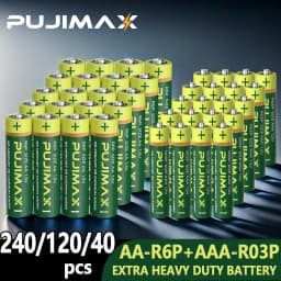 PUJIMAX 240/160/80/40-Piece AAA + AA Battery Pack, 1.5V Carbon-Based Battery, Suitable for Wireless Mice, Remote Controls, Jack-O'-Lanterns, Christmas Gifts, Razors, Etc., Non-Rechargeable