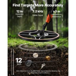 SucceBuy Waterproof Metal Detector 12" High Accuracy Gold Detector Adults Display Headphones 7 Modes Adjustable IP68 for Hunting