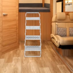 110kg 4-Step Scissor Foldable Step Ladder, Aluminum RV Entry Step With Anti-Slip Treads, for Camper Trailer Truck