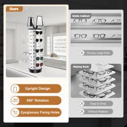360° Rotating Eyeglasses Display Stand for 44 Glasses, Aluminum- Plastic Panel Optical Store Rack with Mirrors for Display