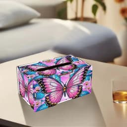 1 Piece Diamond Painting Set, Tissue Box, Butterfly Pattern, Wooden Material, Suitable for Living Room, Bedroom Desktop Placement