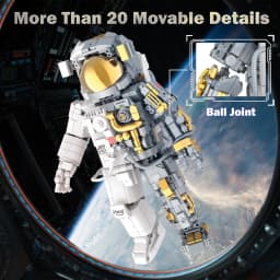 JMBricklayer 1008PCS Space Astronaut Building Blocks Set Spaceman Figure Model Kit with Display Stand Gold Visor Articulated Joints STEM Science Toy Space Exploration Home Office Decor Gift for Adults Teens Birthday