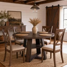 Modern Farmhouse 43'' Round Dining Table with Sturdy Wooden Pedestal, Extra Storage Shelf, Space-Saving for Kitchen & Dining Room, Seats 2-4,(Only table)