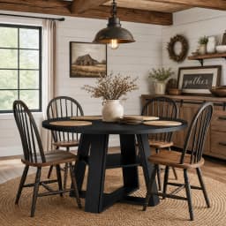 Modern Farmhouse 43'' Round Dining Table with Sturdy Wooden Pedestal, Extra Storage Shelf, Space-Saving for Kitchen & Dining Room, Seats 2-4,(Only table)
