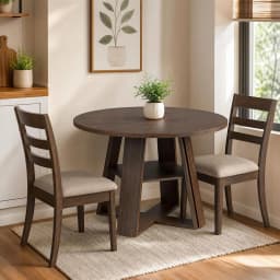 Modern Farmhouse 43'' Round Dining Table with Sturdy Wooden Pedestal, Extra Storage Shelf, Space-Saving for Kitchen & Dining Room, Seats 2-4,(Only table)