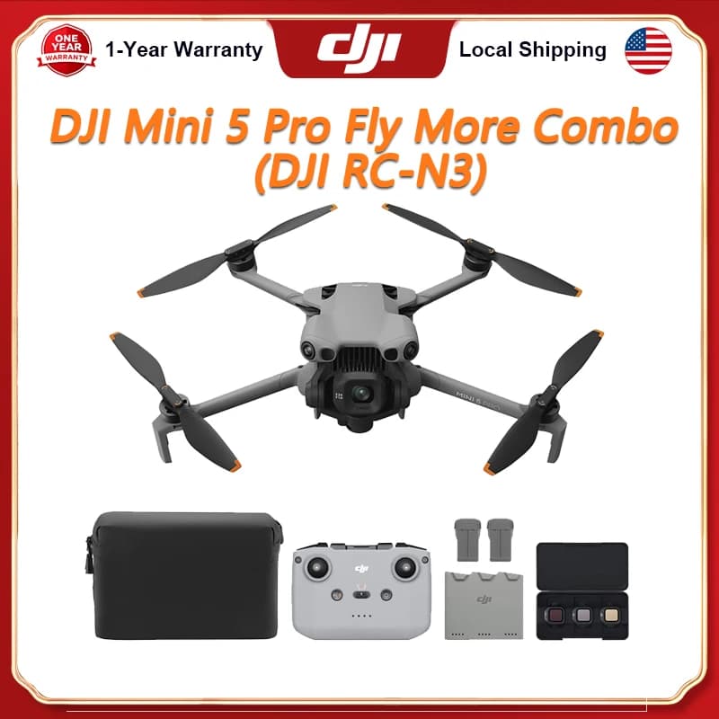 DJI Mini 5 Pro Fly More Combo DJI RC-N3 Vlog Drones with 1-Inch CMOS Mini 5 Pro 4K Camera Drone for Beginners ActiveTrack 360° 225° Gimbal Rotation 3 Batteries