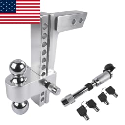 AP03 Aluminum Adjustable Trailer Hitch Ball Mount, Fits 2" Receiver, 10" Drop/Rise Drop Hitch, 12,500 LBS GTW, 2" and 2-5/16"
