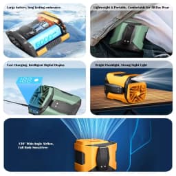 Mini high-speed Waist Fan, Bladeless USB Hanging Neck Fan, Outdoor Multifunctional Mobile Power Lighting Digital Display Fan