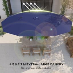 Double-Sided Sun Umbrella, Outdoor Garden Parasol, Patio Sun Shade with Led Solar Light, Navy Blue