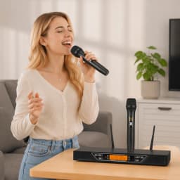 NXG NG-9 Dual Channel UHF Wireless Handheld Microphone System,, Noise Reduction Mic Capsule, Anti-Whistling Function, Metal Receiver with XLR & 6.35mm Output, Adjustable Frequency LCD Display,CPlug and Play for Karaoke, Stage, Conference & Church