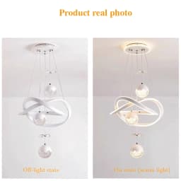 LED Chandelier with Three Spherical Lampshades, Three Adjustable Light Colors, Adjustable Height, and Crystal Accents; Suitable for Above Dining Tables, in Bedrooms, and More