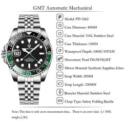 PAGANI DESIGN New 1662 Men Watch GMT Mechanical Wristwatch 40mm Automatic Watch for Men's Stainless Steel Waterproof Watches Man